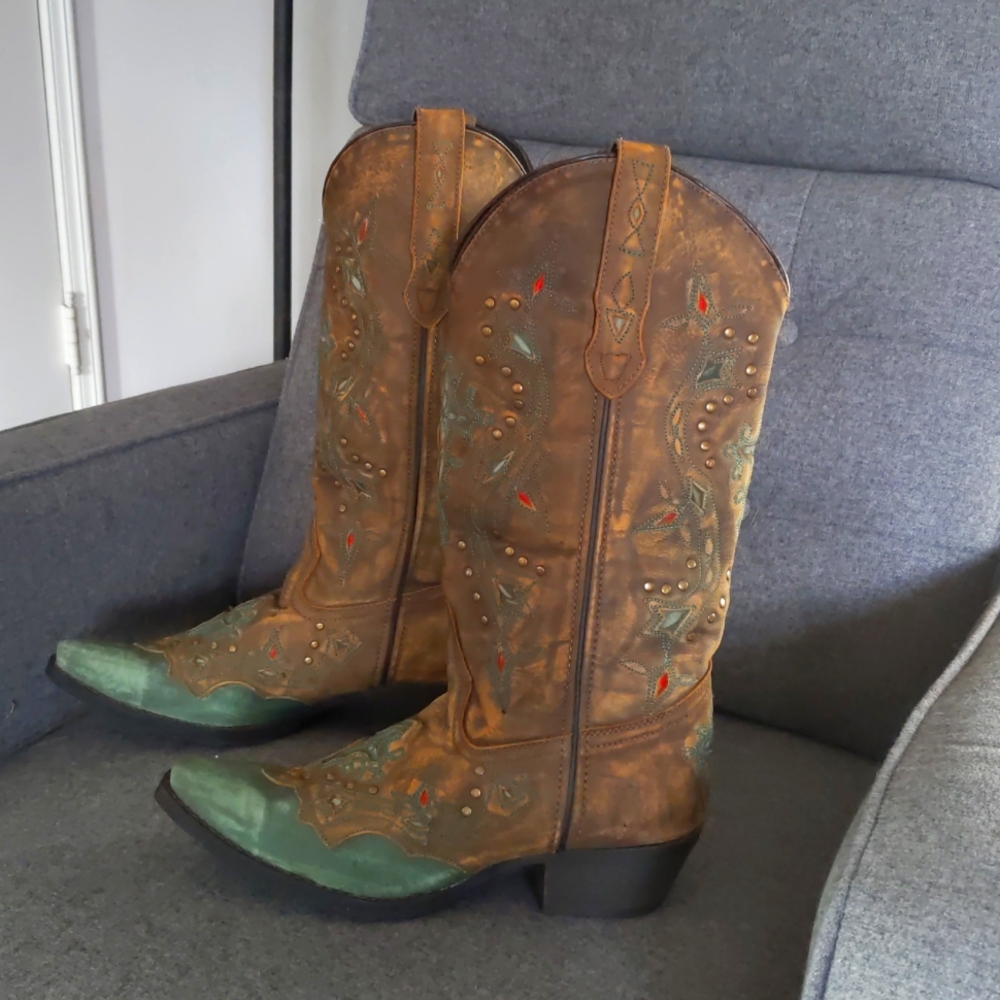 Cowboy boots w/ embroidery, studs, multi colors
